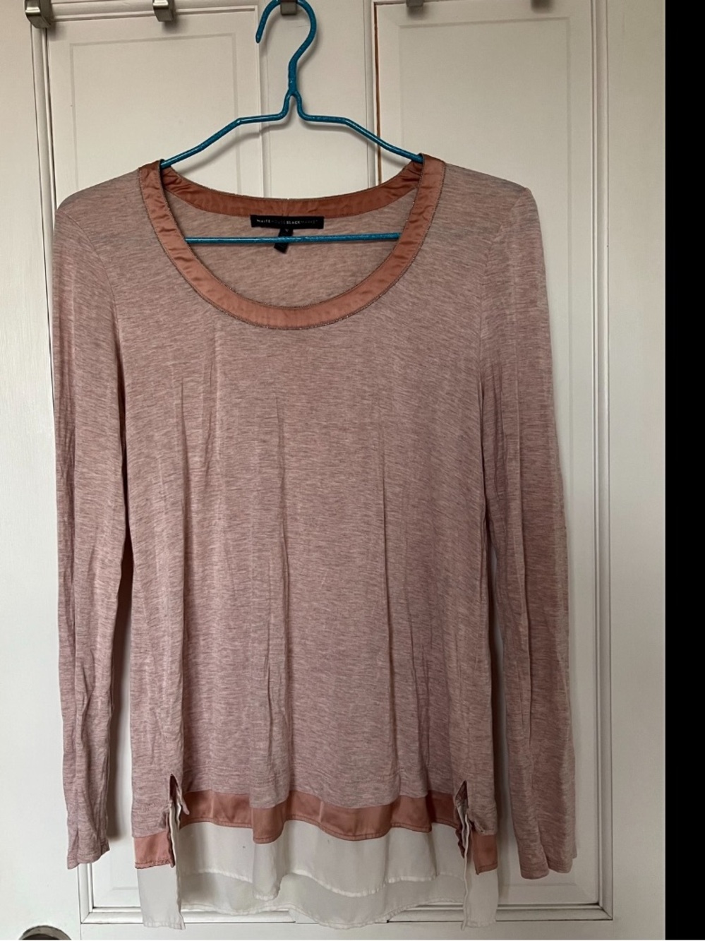 White House Black Market Blush Layered-Hem Long Sleeve Top